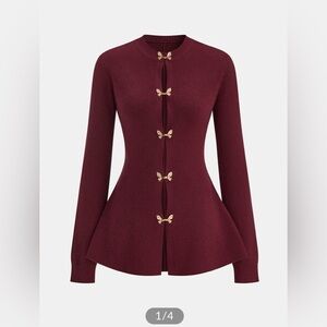 Commense Elegant Bow-Closure Women's Sweater - Burgundy